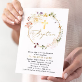 Wildblume Wreath Taufe Christening Gold Frame Einladung