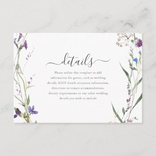 Wildblume Wreath Wedding Details Begleitkarte (Vorderseite)