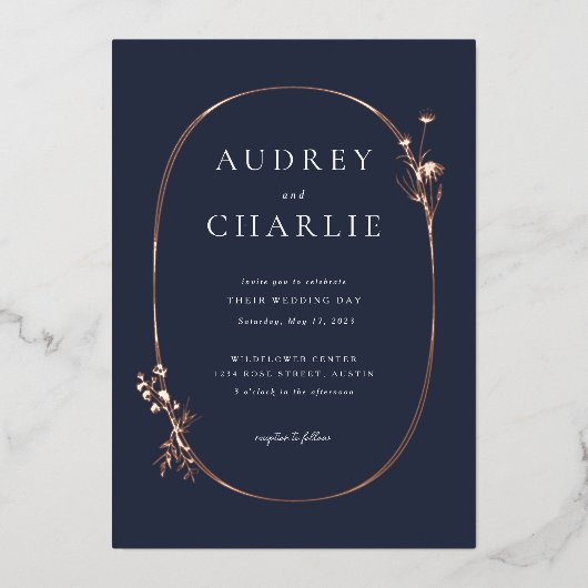 Wildblume Wreath Wedding Foil Einladung (Vorderseite)