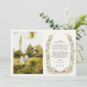Wildblume Wreath Wedding Foto Dankeskarte (Stehend Vorderseite)