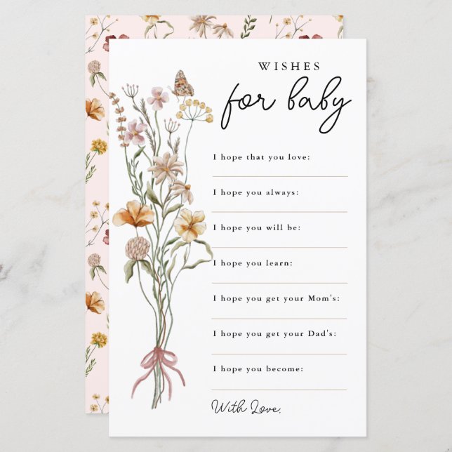 Wildblume wünscht Babyduschberatungskarte (Vorne/Hinten)