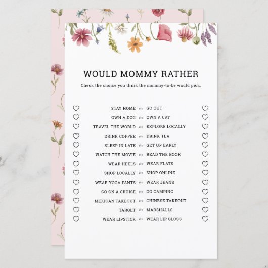 Wildblume würde eher ein Babyduschenspiel (Vorne/Hinten)