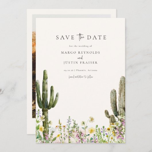 Wildblume Wüstenhochzeit Foto Save the Date Einladung (Vorne/Hinten)