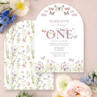 Wildblume zum 1. Geburtstag macht einen Schmetterl Einladung