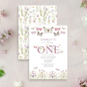 Wildblume zum 1. Geburtstag macht einen Schmetterl Einladung