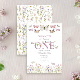 Wildblume zum 1. Geburtstag macht einen Schmetterl Einladung