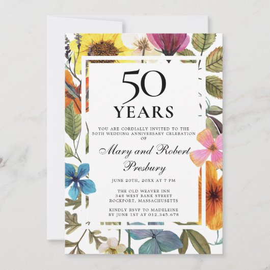 Wildblume zum 50. Hochzeitstag Einladung (Vorderseite)