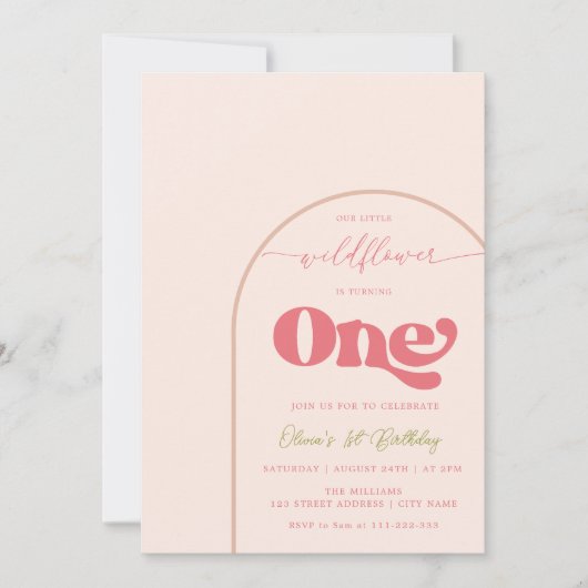 Wildblume zum ersten Geburtstag Einladung (Vorderseite)