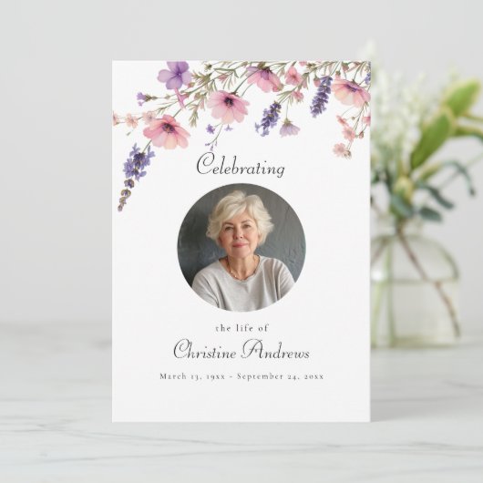 Wildblume zur Beerdigung von Leben Einladung (Stehend Vorderseite)