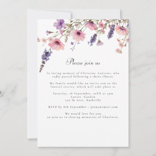 Wildblume zur Beerdigung von Leben Einladung (Rückseite)