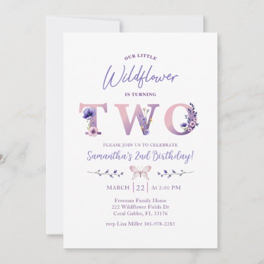 Wildblume Zweite Geburtstagspartei Einladung (Vorderseite)