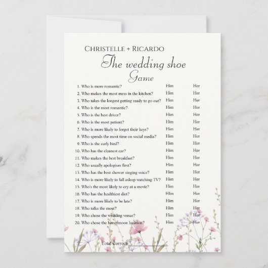 WildblumeHochschuhspiel Bachelorette Spiel Card Ankündigung (Vorderseite)