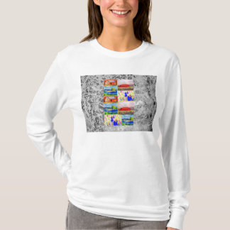Wildblumelandschaftscollagen-Silber-Tropfen T-Shirt
