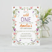 Wildblumen 1. Geburtstag Wild One Einladung (Stehend Vorderseite)