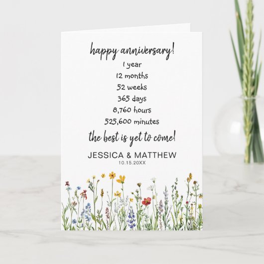 Wildblumen 1. Jubiläum Jahre Wochen... Karte (Vorderseite)