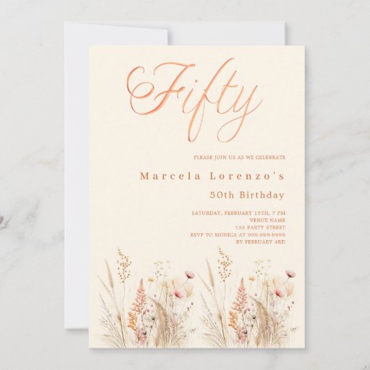 Wildblumen 50. Geburtstag Einladung (Vorderseite)