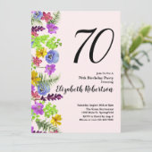 Wildblumen 70. Geburtstag Einladung in Rosa Rosa (Stehend Vorderseite)