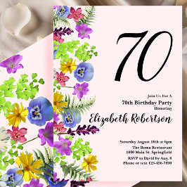 Wildblumen 70. Geburtstag Einladung in Rosa Rosa