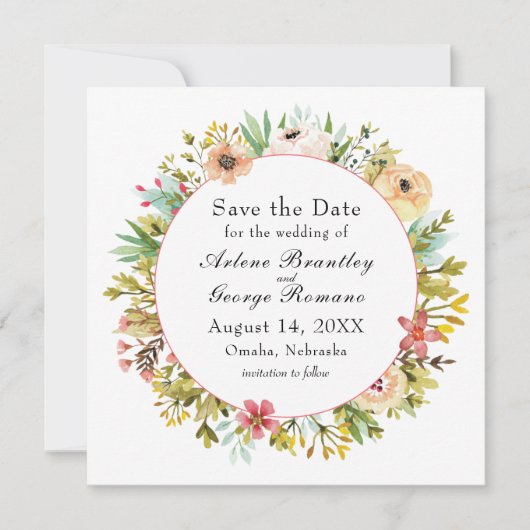 Wildblumen am Berg Wasserfarbene Hochzeit Save The Date (Vorderseite)