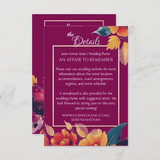 Wildblumen an den Grenzen von Plum und Gold Begleitkarte (Vorne/Hinten)