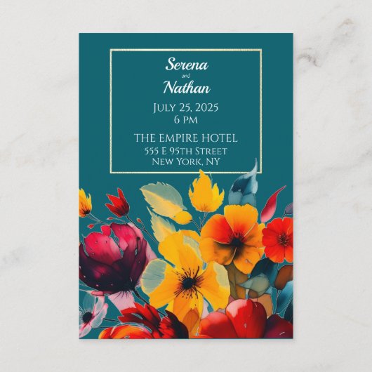 Wildblumen an der aquamarinen und Goldgrenze für H Begleitkarte (Rückseite)