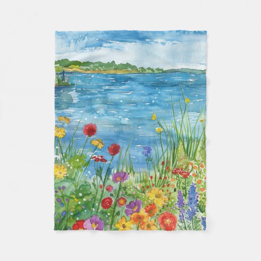 Wildblumen an einem See Fleecedecke (Vorderseite)