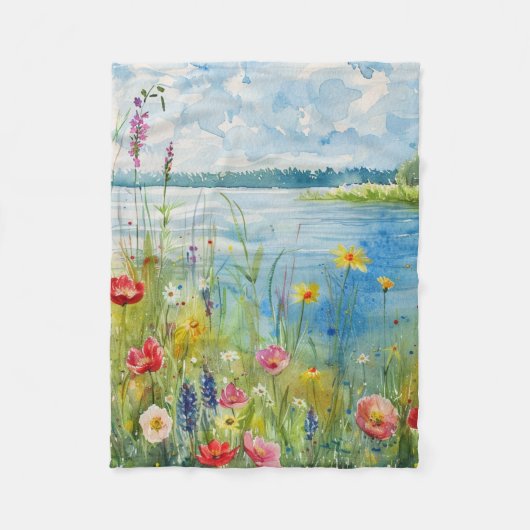 Wildblumen an einem See Fleecedecke (Vorderseite)