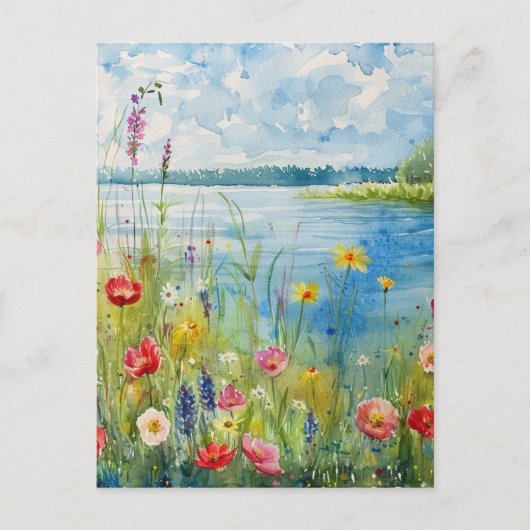 Wildblumen an einem See Postkarte (Vorderseite)