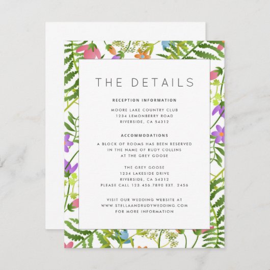 Wildblumen Angaben zu botanischen Hochzeiten Begleitkarte (Vorne/Hinten)