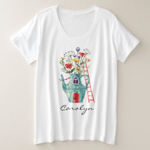 Wildblumen Aquamarin Teapot Mendrisiotto Große Größe T-Shirt