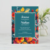 Wildblumen Aquamarine klassische Hochzeitseinladun Einladung (Stehend Vorderseite)