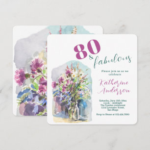 Wildblumen-Aquarell – 80 & Fabelhafter Geburtstag Einladung