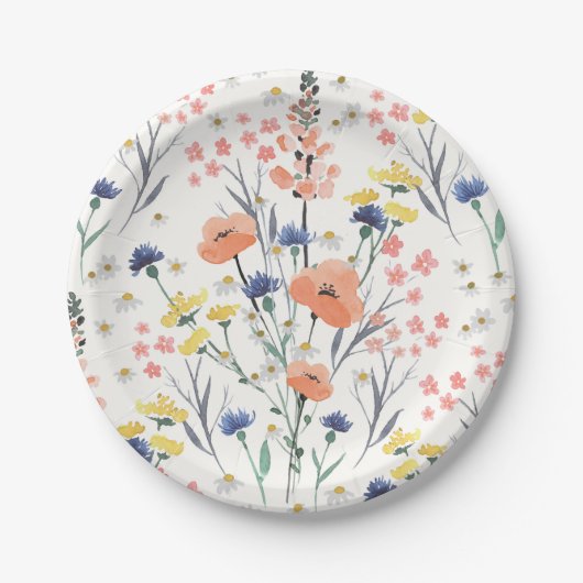 Wildblumen-Aquarell-Blumen-Baby-Party Pappteller (Vorderseite)