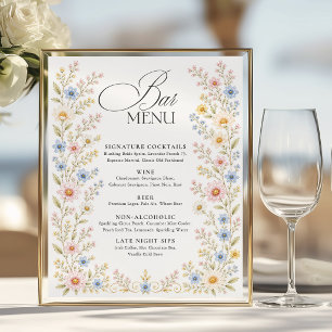 Wildblumen-Aquarell-Blumen-Hochzeitsbar-Menü Poster