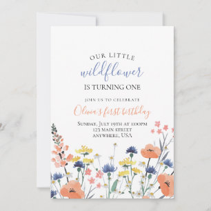Wildblumen-Aquarell-Blumen zum ersten Geburtstag Einladung