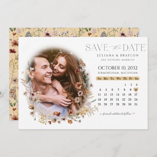 Wildblumen Aquarell Blumenkalender & Foto Sav Save The Date (Vorne/Hinten)