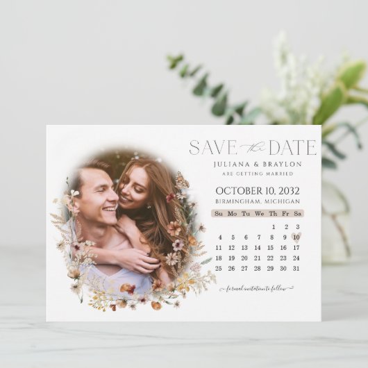 Wildblumen Aquarell Blumenkalender & Foto Sav Save The Date (Stehend Vorderseite)