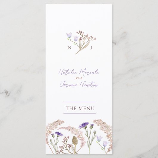 Wildblumen Aquarell Hochzeit im Herbst Flat Menu Menükarte (Vorderseite)