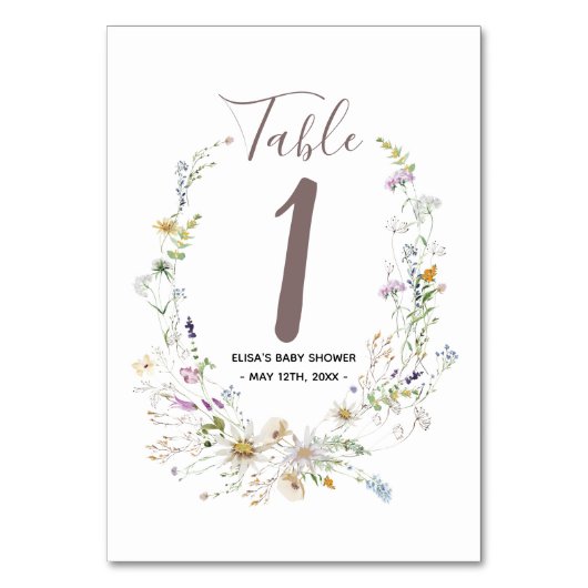 Wildblumen Aquarell Kinderdusche Tischnummer (Vorderseite)