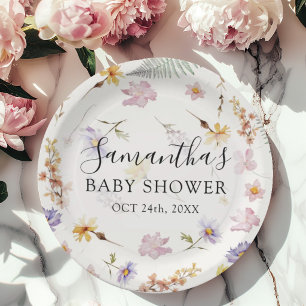 Wildblumen-Aquarell-Mädchen-Blumen-Baby-Party Pappteller