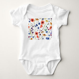 Wildblumen Aquarell Mohn Kamille Hintergrund Baby Strampler