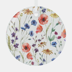 Wildblumen Aquarell Mohn Kamille Hintergrund Ornament Aus Glas