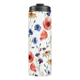 Wildblumen Aquarell Mohn Kamille Hintergrund Thermosbecher