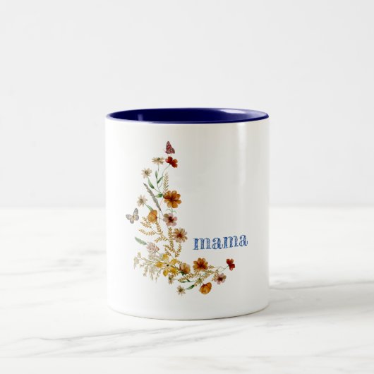 Wildblumen Aquarell niedlich personalisierter Name Zweifarbige Tasse (Mittel)