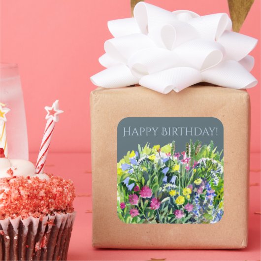 Wildblumen Aquarell Quadratischer Aufkleber (Party)