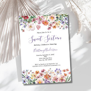 Wildblumen Aquarell Sweet Sixteen 16 Geburtstag Einladung