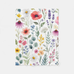 Wildblumen-Aquarell-Wiese Botanische Blumen Fleecedecke