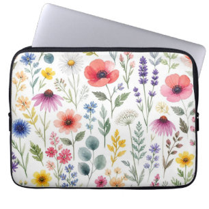 Wildblumen-Aquarell-Wiese Botanische Blumen Laptopschutzhülle