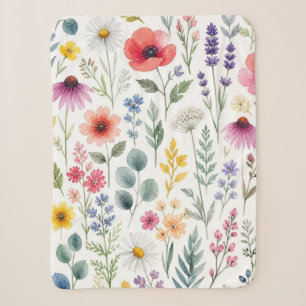 Wildblumen-Aquarell-Wiese Botanische Blumen Sherpadecke