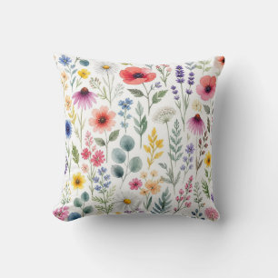 Wildblumen-Aquarell-Wiese Botanische Florale Kissen